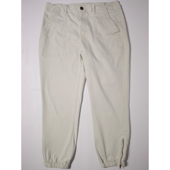 Cabi Compass Cropped Jogger Pants Cotton Stretch Light Beige Women Size 10 (B4) - Picture 2 of 14